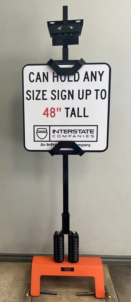 Jersey Barrier Sign Holder-Large Steel mast w/spring (15”) fits 8-1/2” to 15” w 16lb