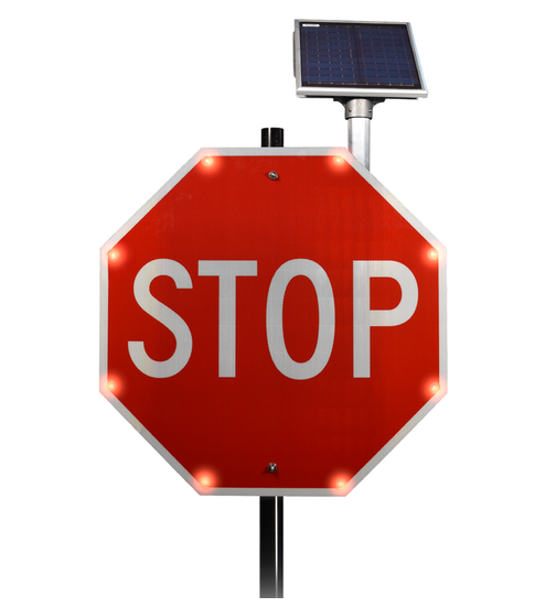 R1-1-Flashing Stop Sign-30"-w/Solar-24/7 Flash
